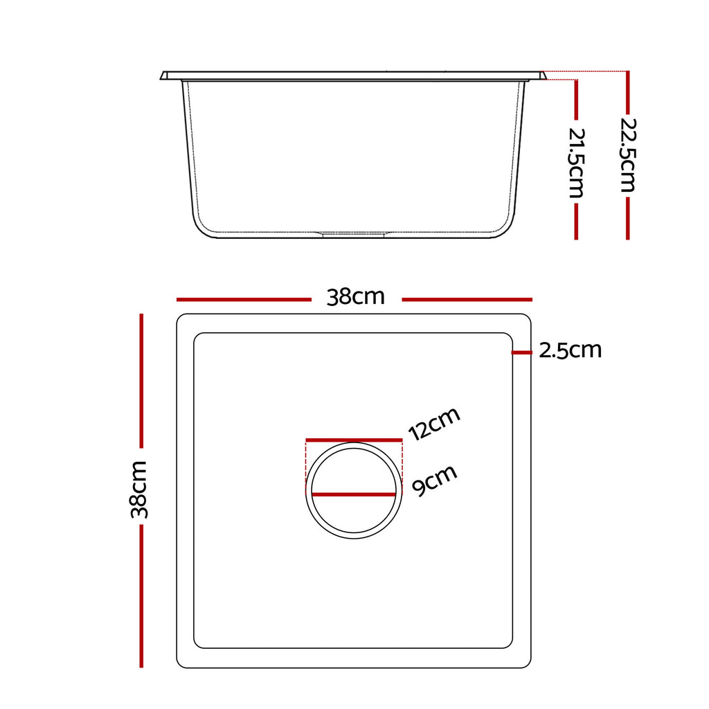 Cefito Kitchen Sink 38x38cm Granite Stone Sink Single Bowl White