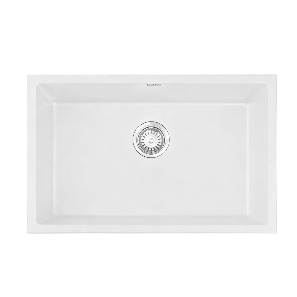 Cefito Kitchen Sink 70x45cm Granite Stone Sink Single Bowl White