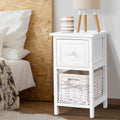 Artiss Claire Bedside Tables with Drawer and Basket – White, Set of 2