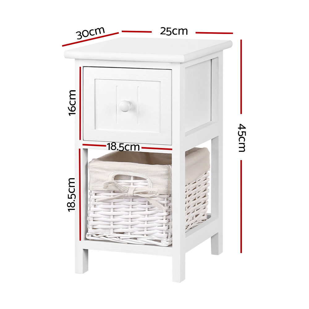 Artiss Claire Bedside Tables with Drawer and Basket – White, Set of 2