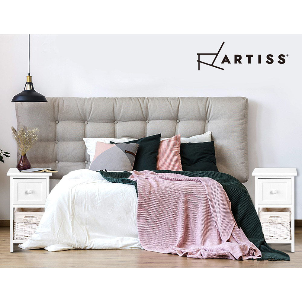 Artiss Claire Bedside Tables with Drawer and Basket – White, Set of 2