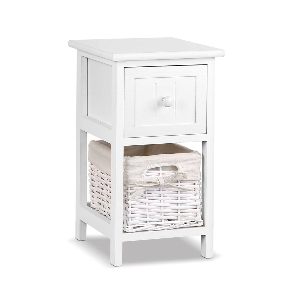 Artiss Claire Bedside Tables with Drawer and Basket – White, Set of 2