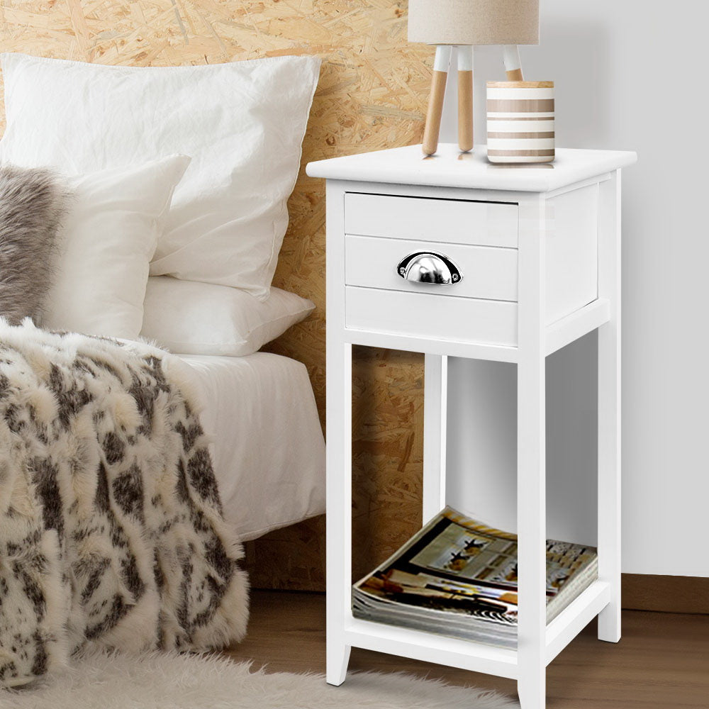 Artiss Thyme Bedside Table with Drawer and Shelf – White