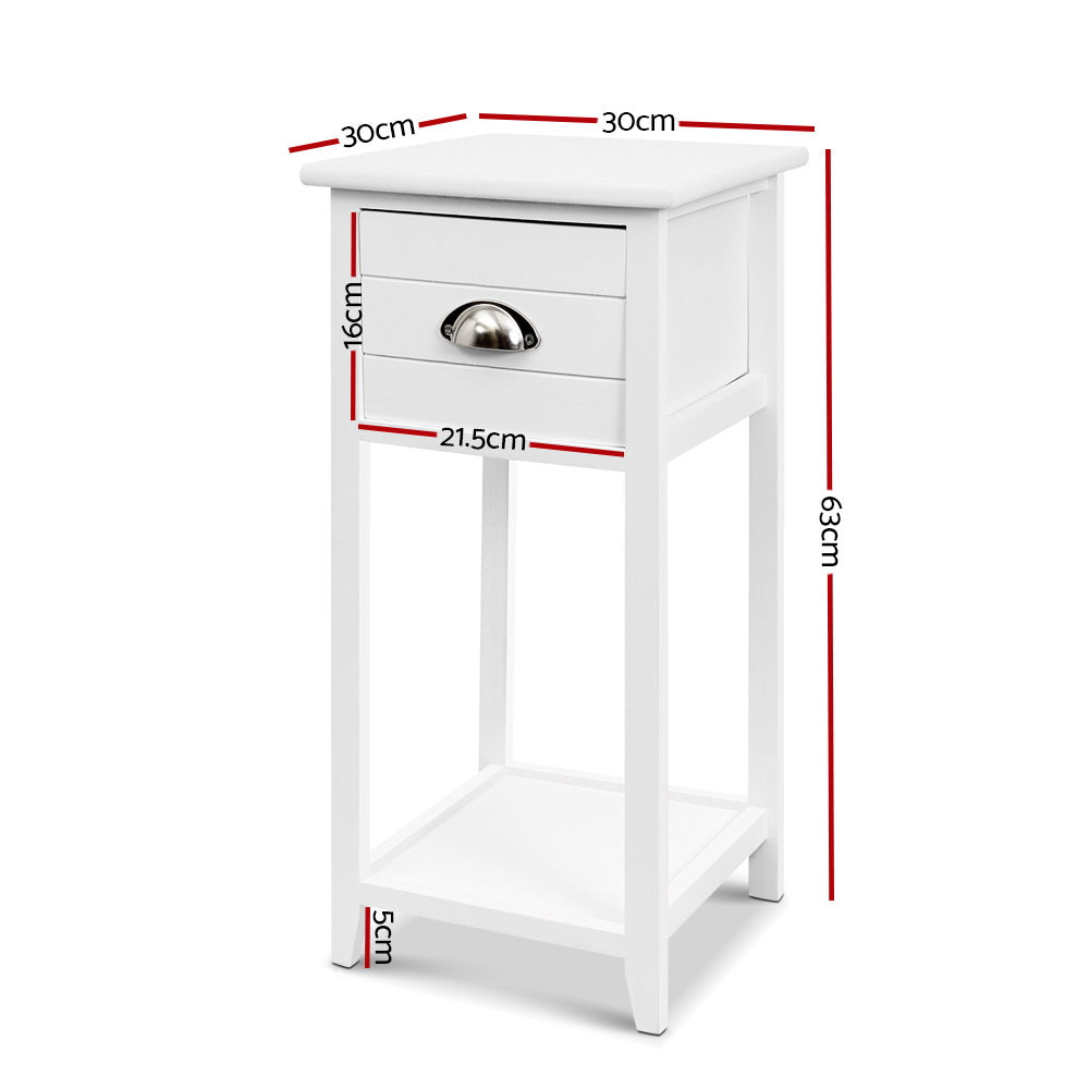 Artiss Thyme Bedside Table with Drawer and Shelf – White