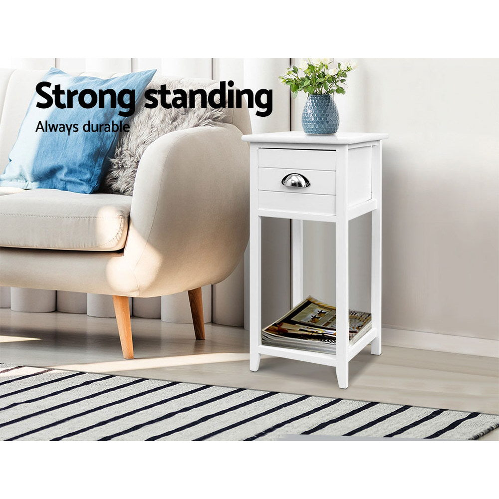 Artiss Thyme Bedside Table with Drawer and Shelf – White