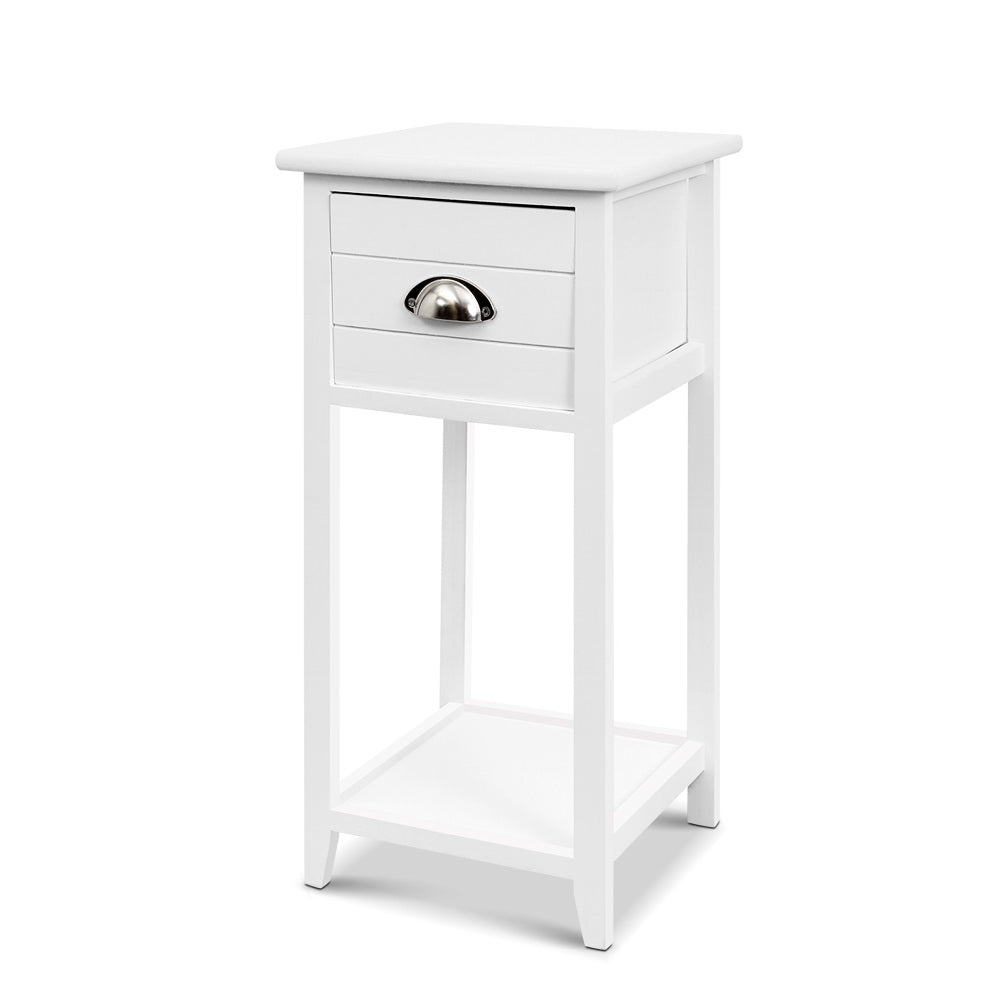 Artiss Thyme Bedside Table with Drawer and Shelf – White