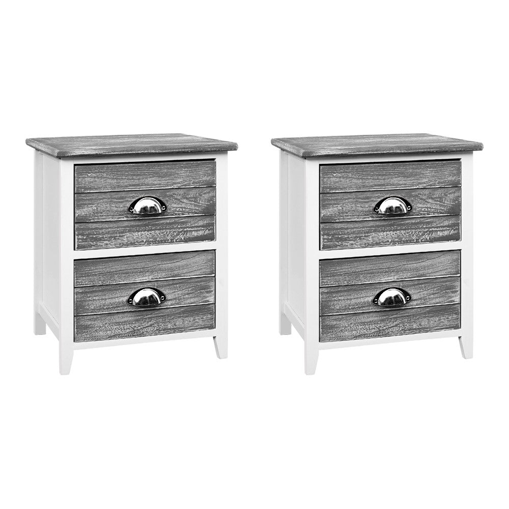 Artiss Thyme 2-Drawer Bedside Tables – Grey, Set of 2