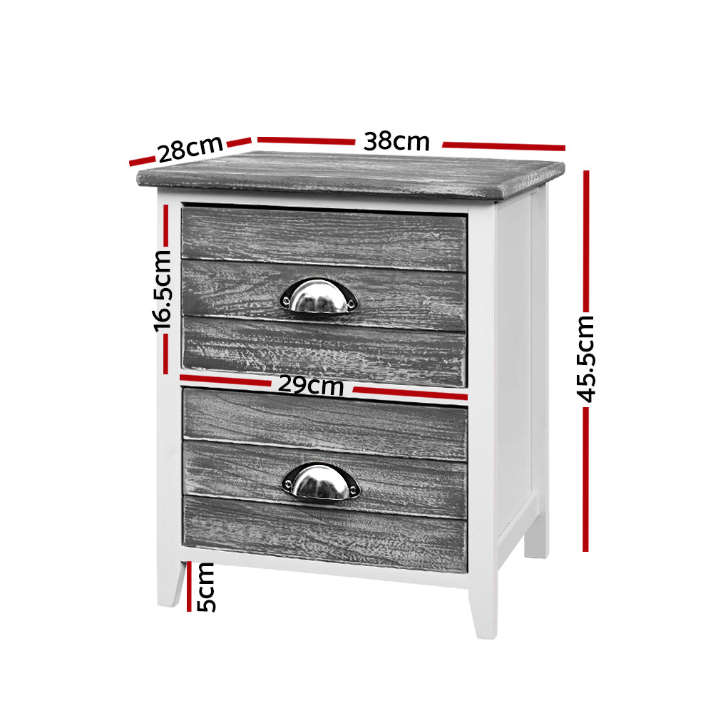 Artiss Thyme 2-Drawer Bedside Tables – Grey, Set of 2