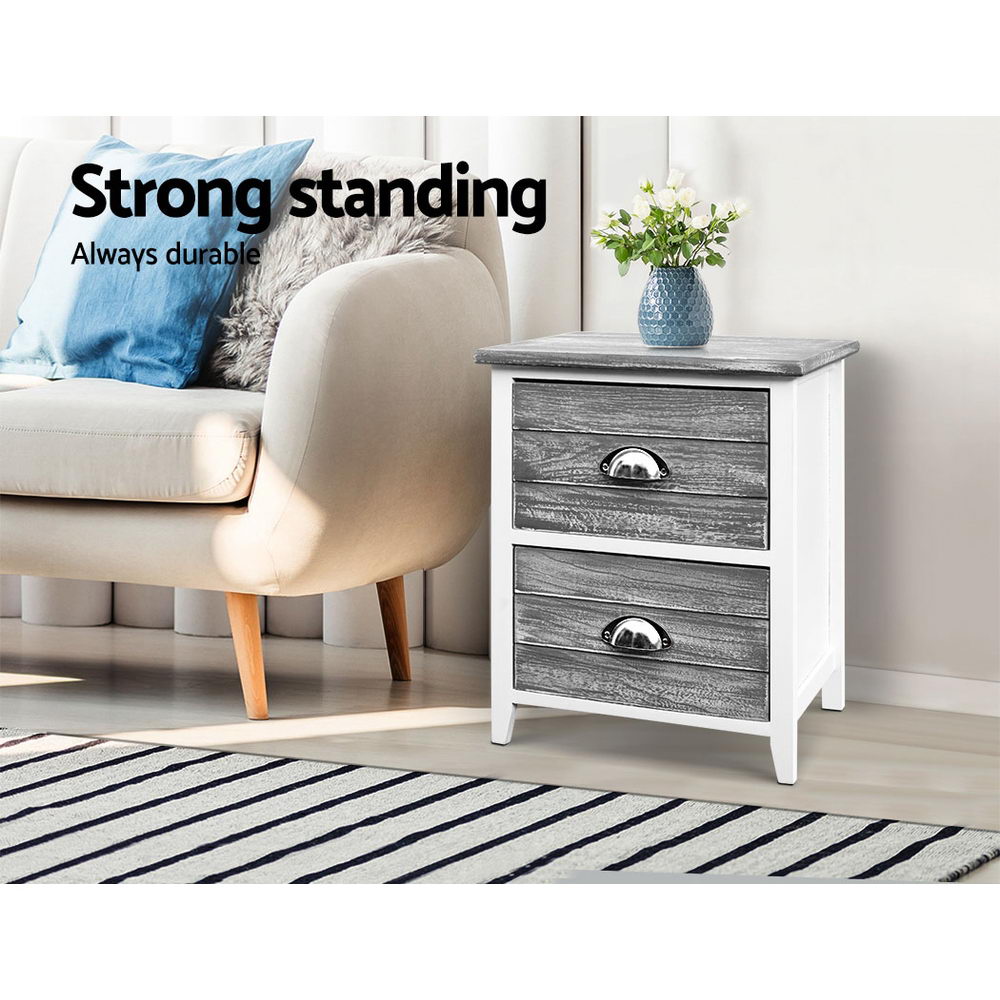 Artiss Thyme 2-Drawer Bedside Tables – Grey, Set of 2