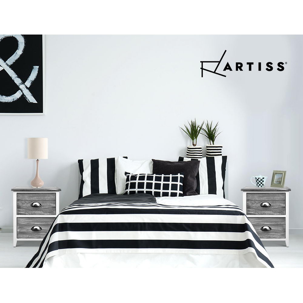 Artiss Thyme 2-Drawer Bedside Tables – Grey, Set of 2