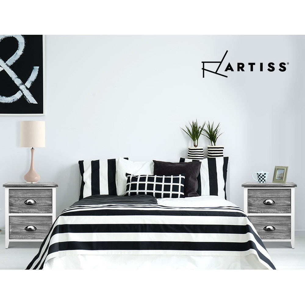 Artiss Thyme 2-Drawer Bedside Tables – Grey, Set of 2