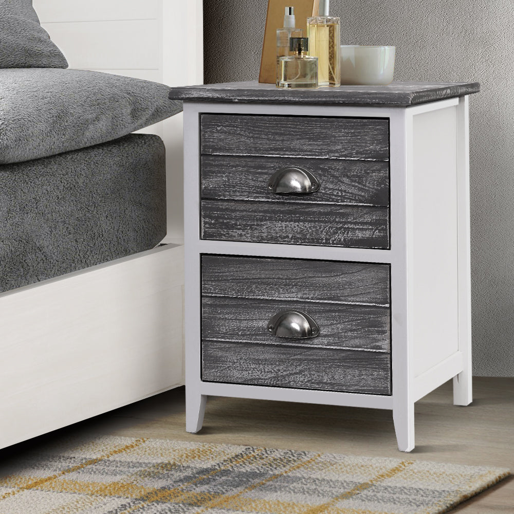 Artiss Thyme 2-Drawer Bedside Tables – Grey, Set of 2