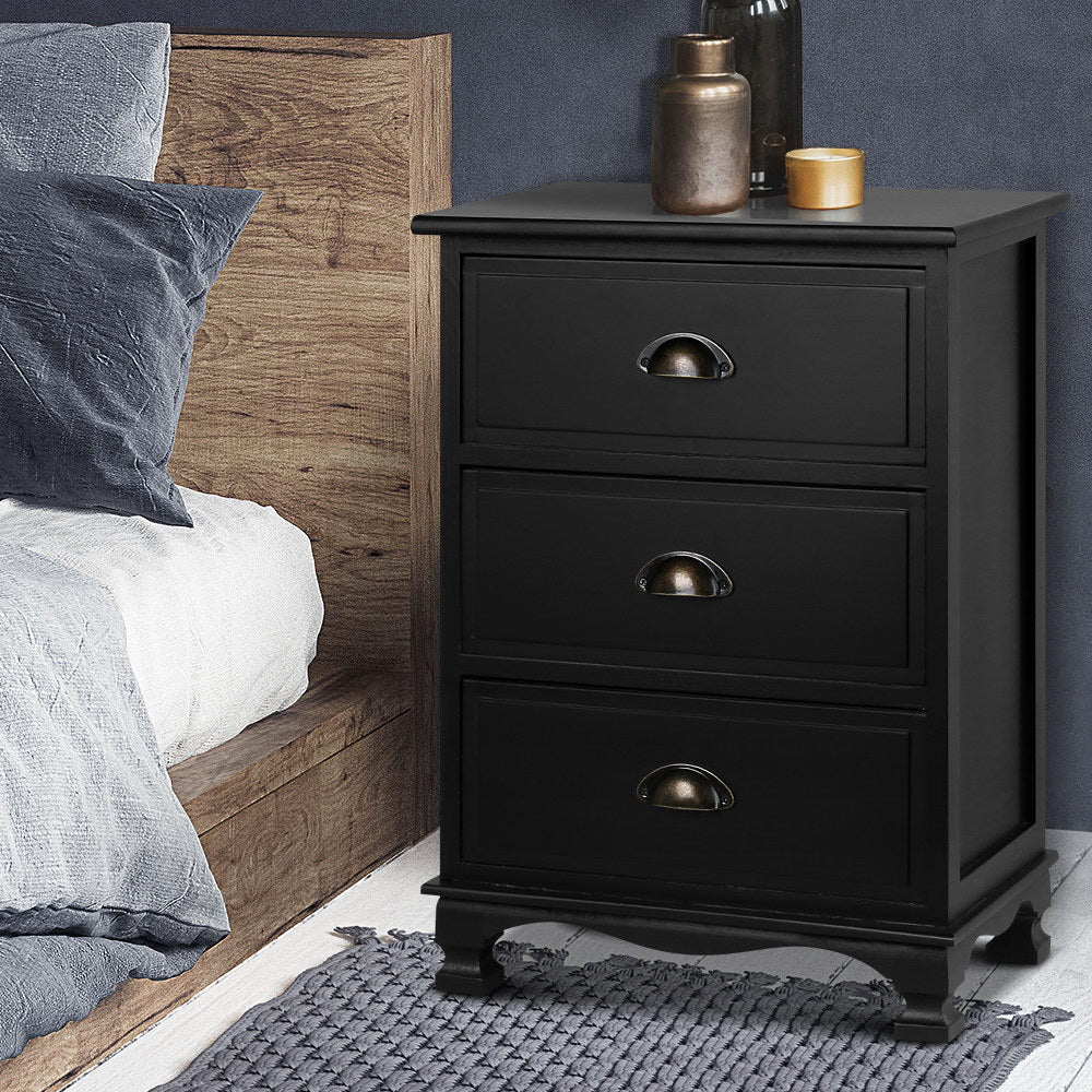 Artiss Thyme 3-Drawer Storage Cabinet – Black