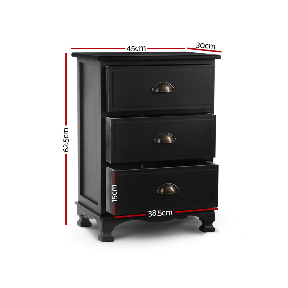 Artiss Thyme 3-Drawer Storage Cabinet – Black