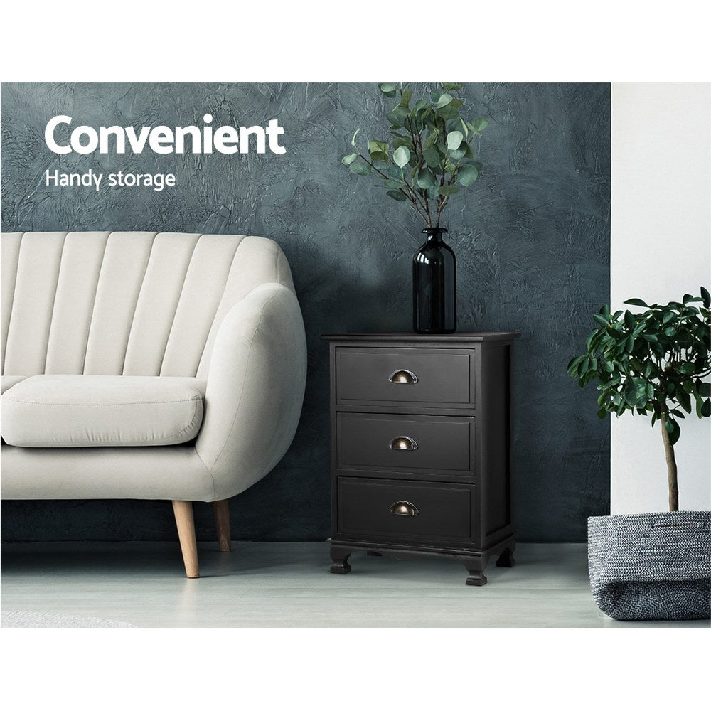 Artiss Thyme 3-Drawer Storage Cabinet – Black