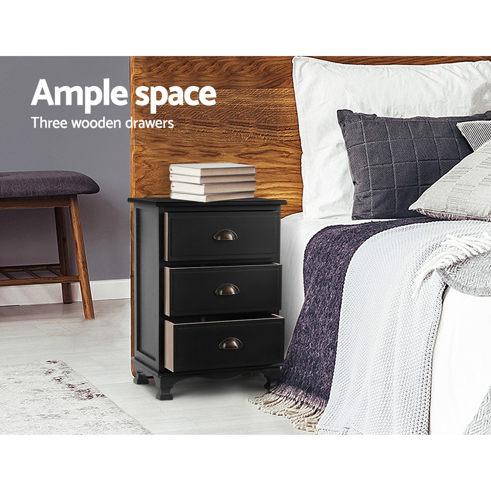 Artiss Thyme 3-Drawer Storage Cabinet – Black