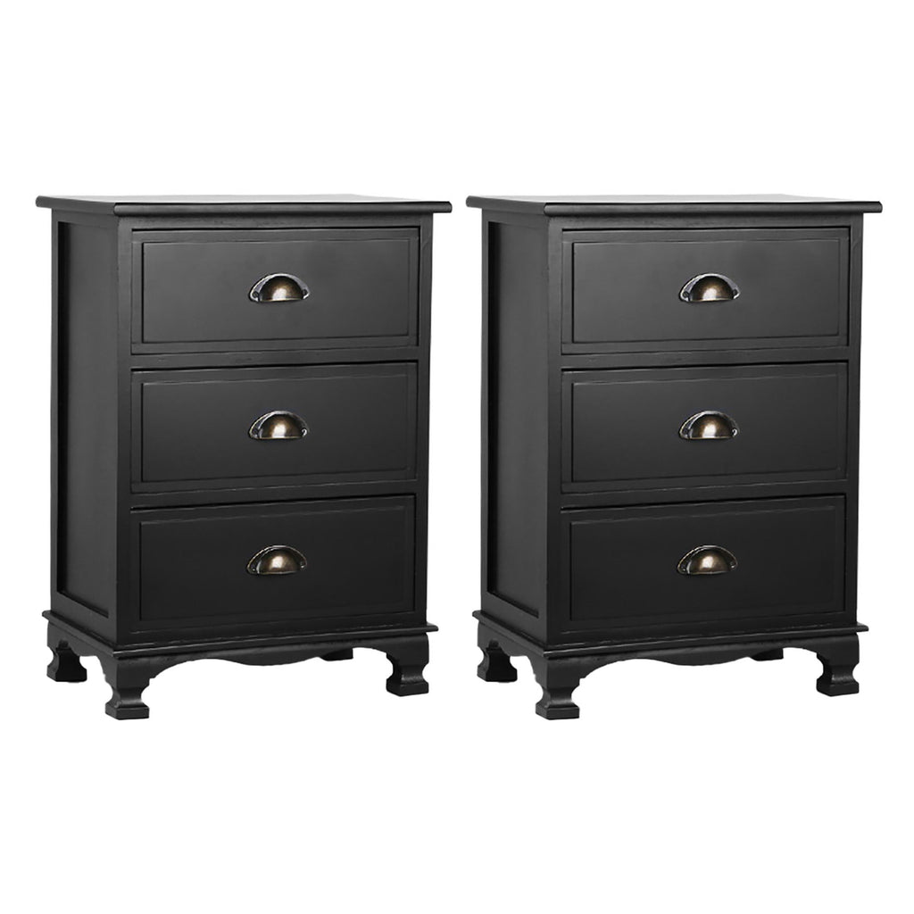 Artiss Thyme Paulownia-Wood Bedside Tables – Black, Set of 2