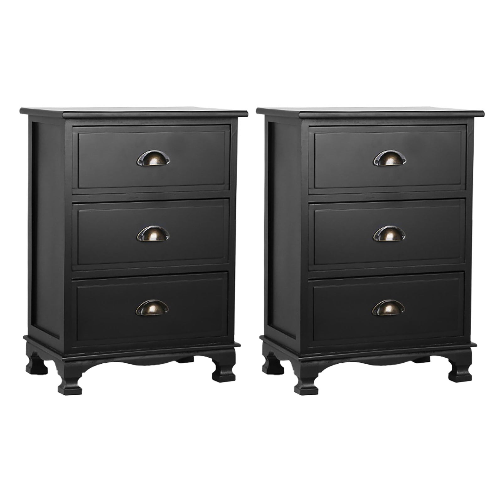 Artiss Thyme Paulownia-Wood Bedside Tables – Black, Set of 2
