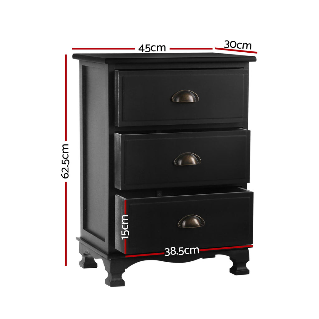 Artiss Thyme Paulownia-Wood Bedside Tables – Black, Set of 2