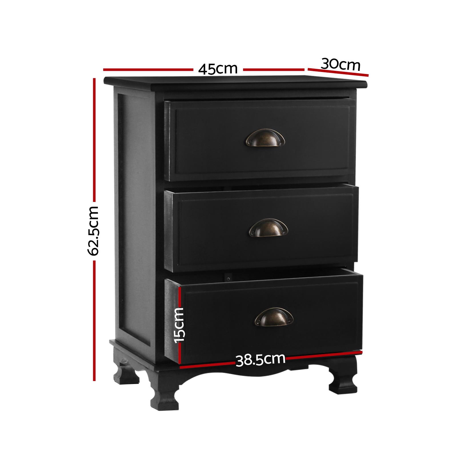 Artiss Thyme Paulownia-Wood Bedside Tables – Black, Set of 2
