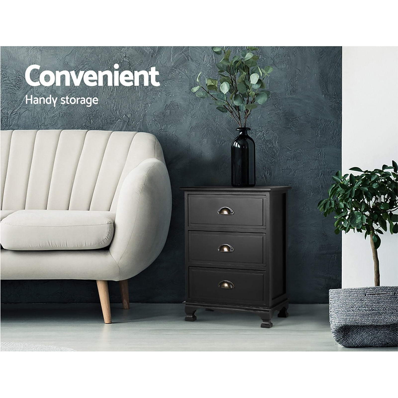 Artiss Thyme Paulownia-Wood Bedside Tables – Black, Set of 2