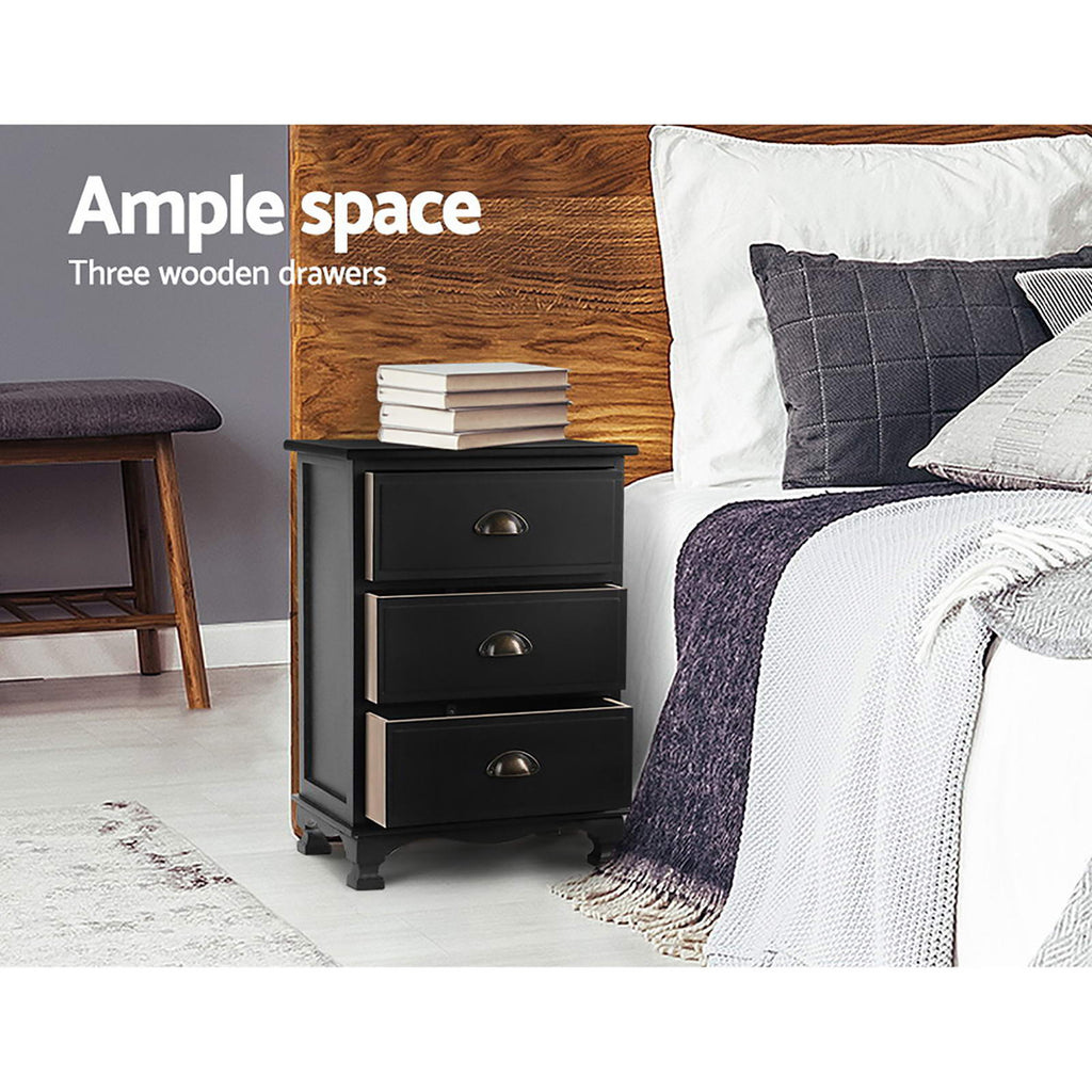 Artiss Thyme Paulownia-Wood Bedside Tables – Black, Set of 2