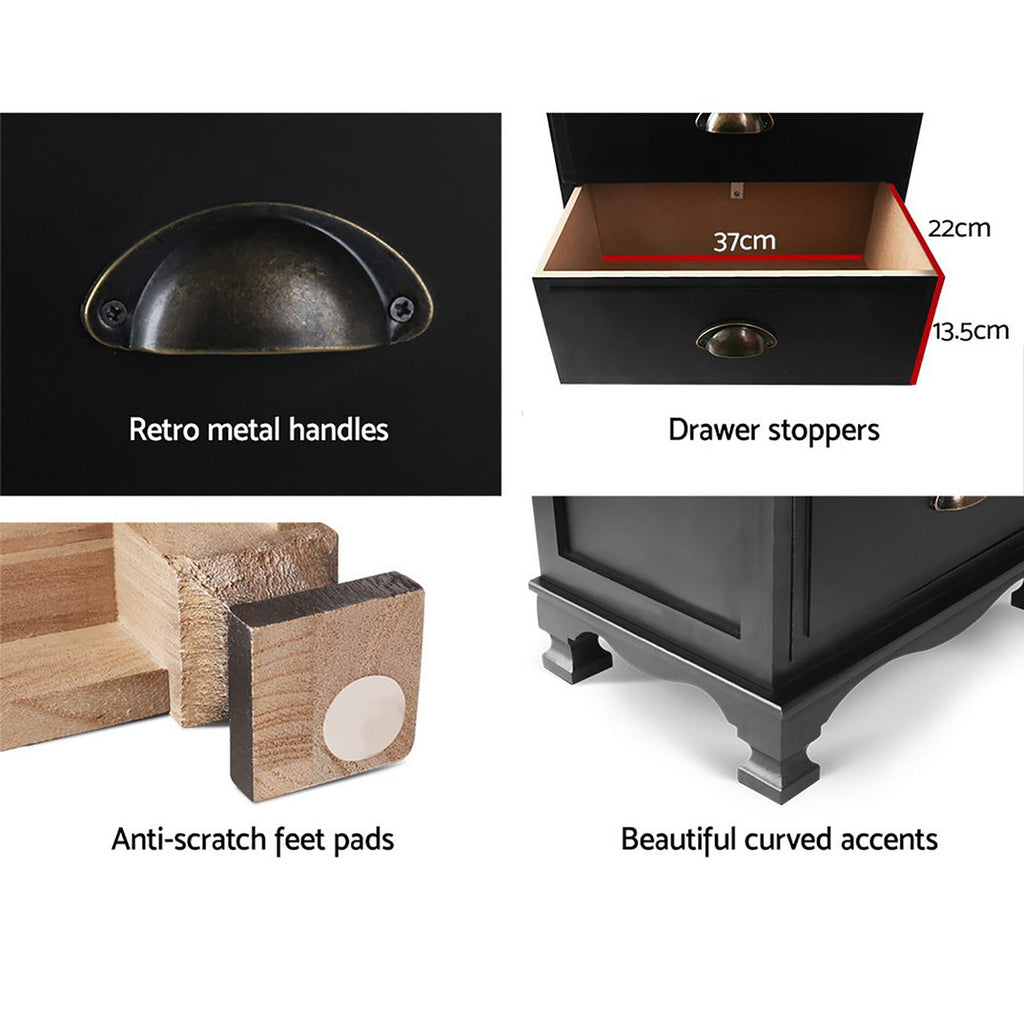 Artiss Thyme Paulownia-Wood Bedside Tables – Black, Set of 2