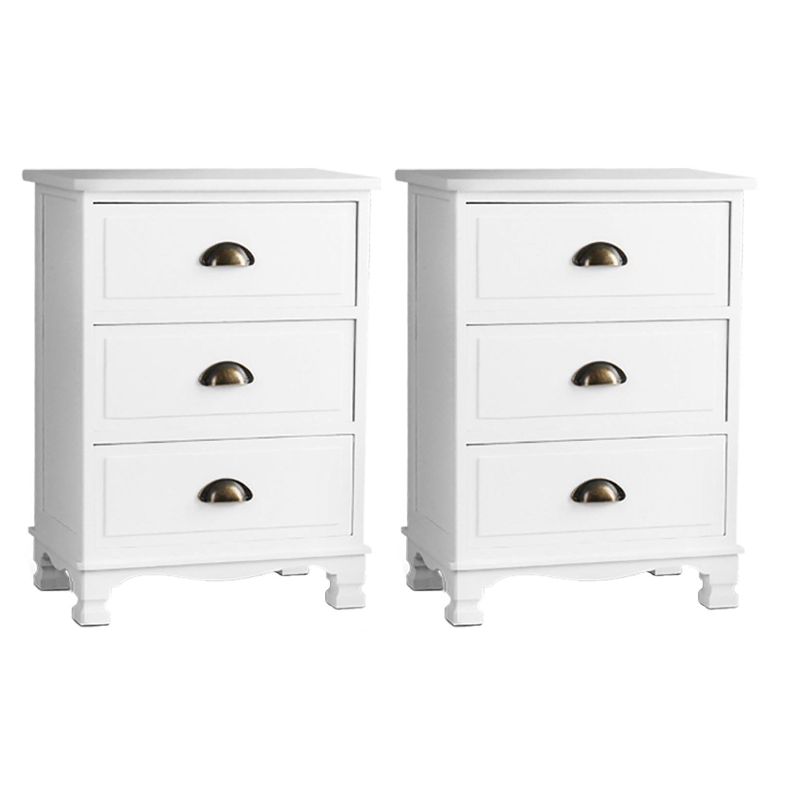Artiss Thyme Paulownia-Wood Bedside Tables – White, Set of 2