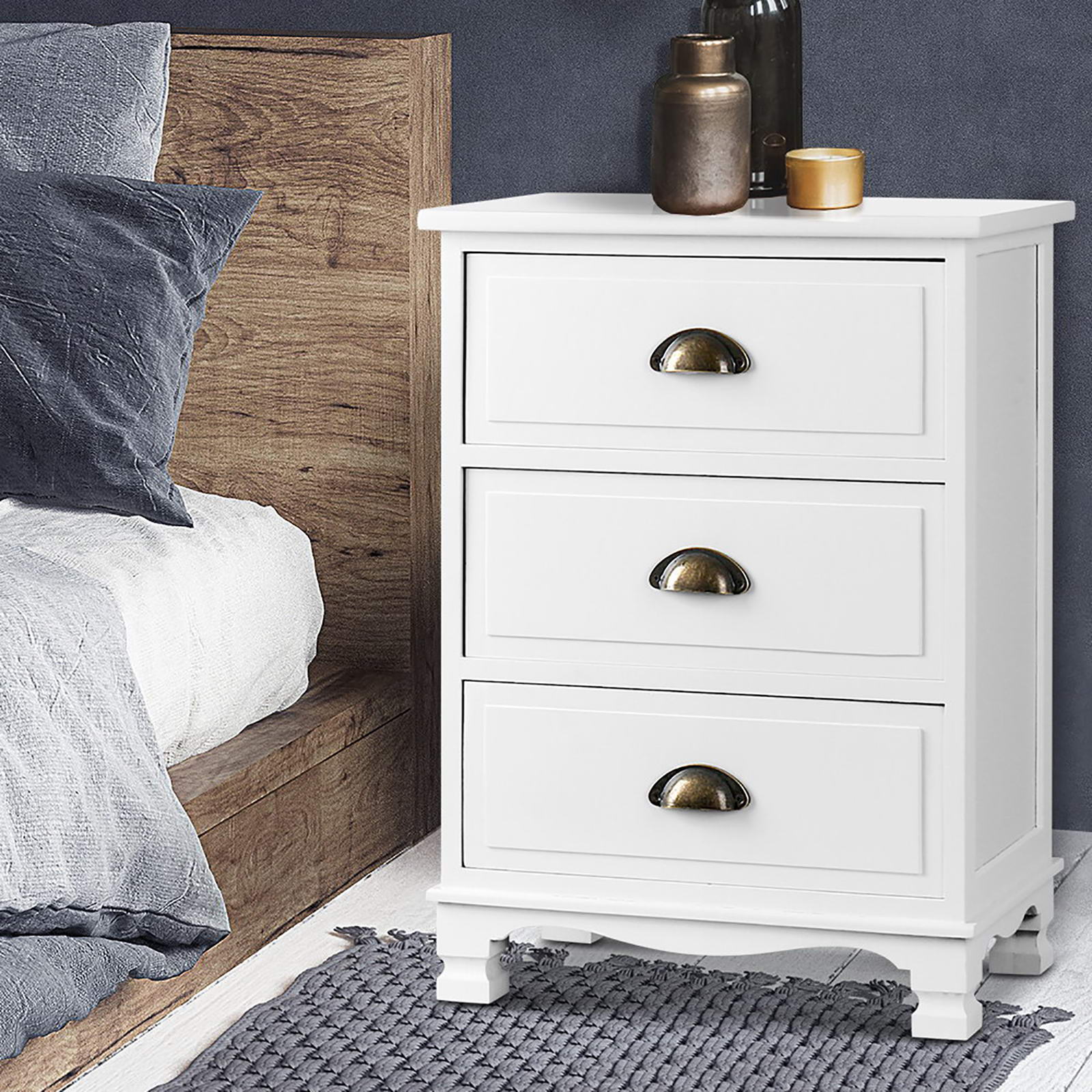 Artiss Thyme Paulownia-Wood Bedside Tables – White, Set of 2