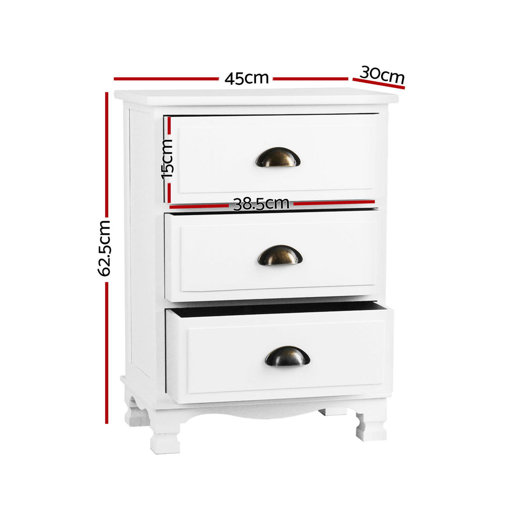 Artiss Thyme Paulownia-Wood Bedside Tables – White, Set of 2