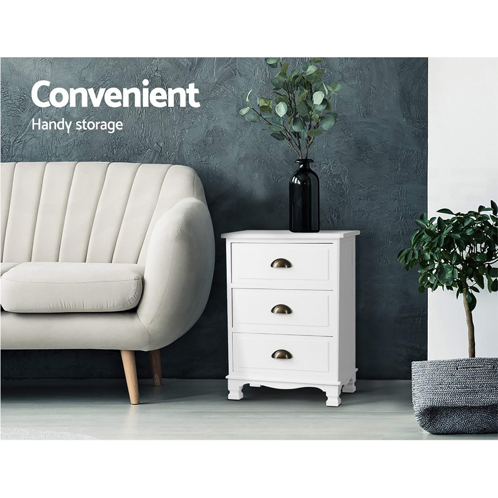 Artiss Thyme Paulownia-Wood Bedside Tables – White, Set of 2