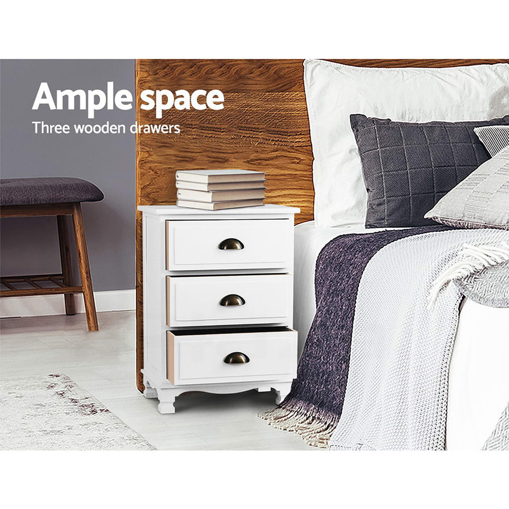 Artiss Thyme Paulownia-Wood Bedside Tables – White, Set of 2