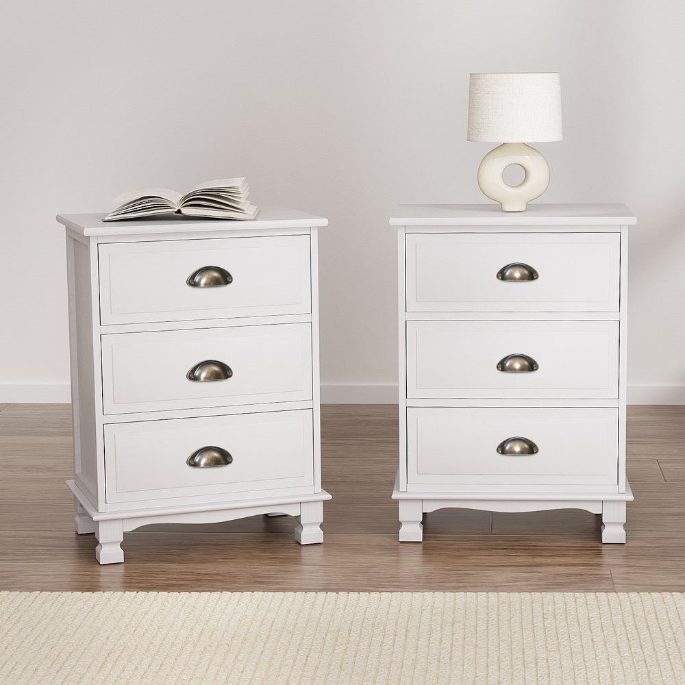 Artiss Thyme Paulownia-Wood Bedside Tables – White, Set of 2