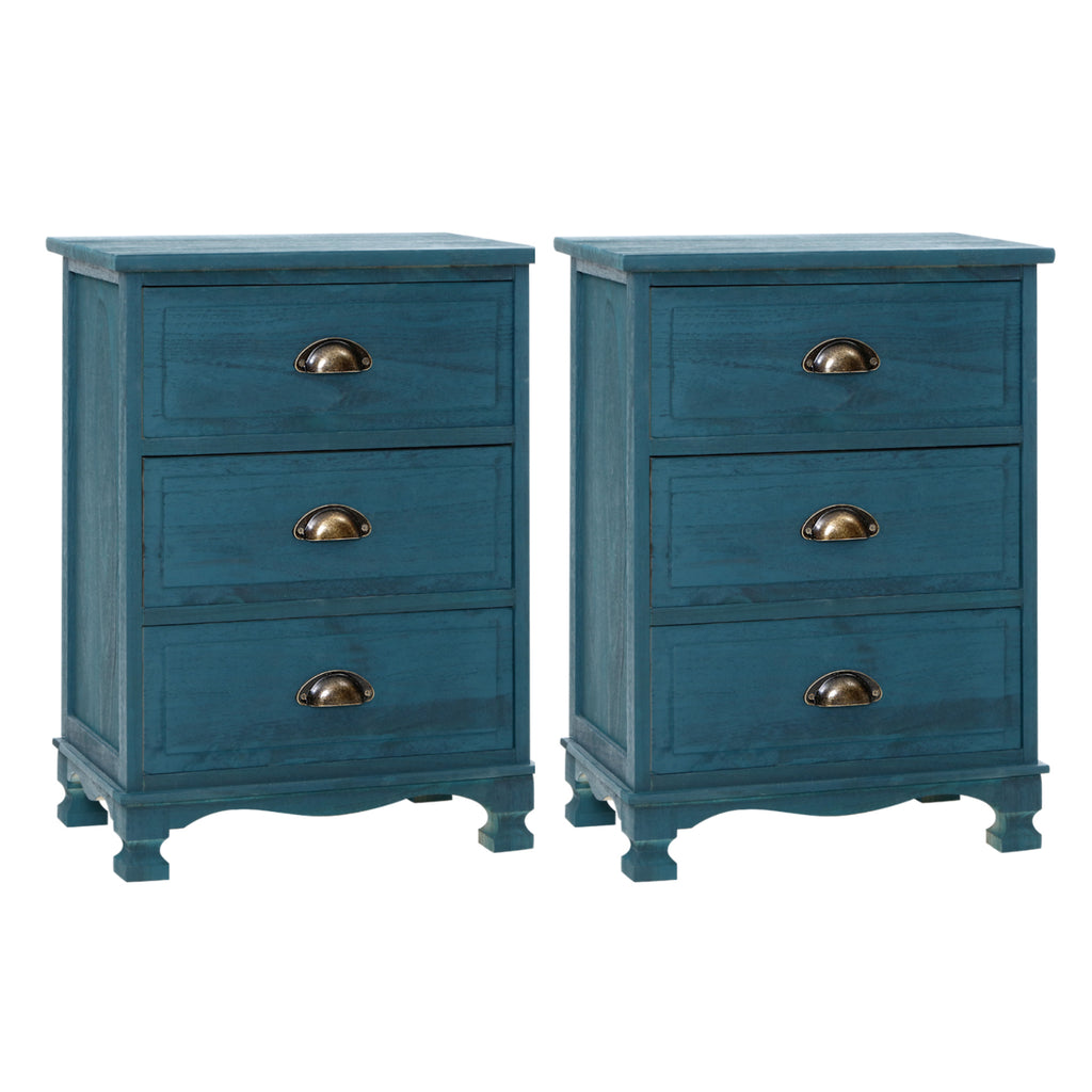 Artiss Thyme Paulownia-Wood Bedside Tables – Blue, Set of 2