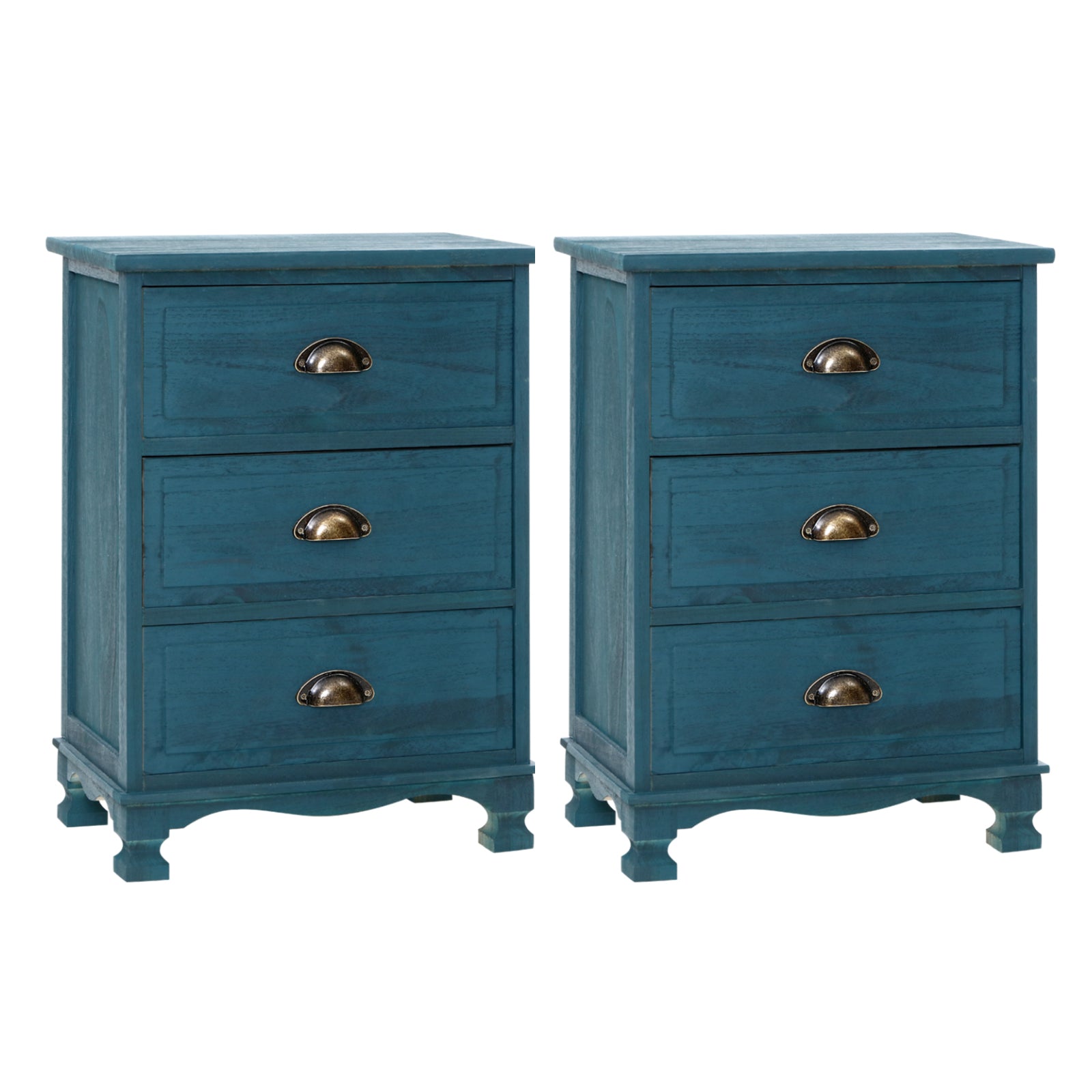 Artiss Thyme Paulownia-Wood Bedside Tables – Blue, Set of 2