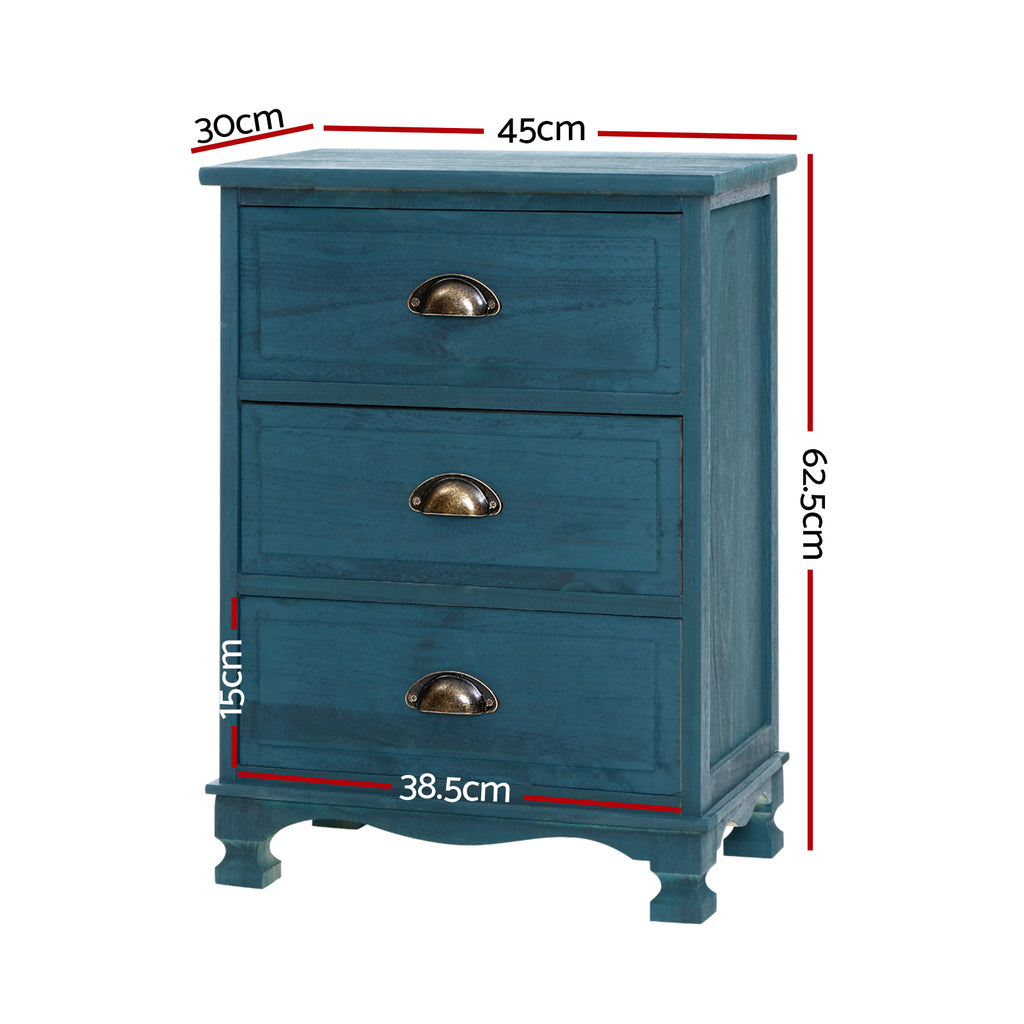 Artiss Thyme Paulownia-Wood Bedside Tables – Blue, Set of 2