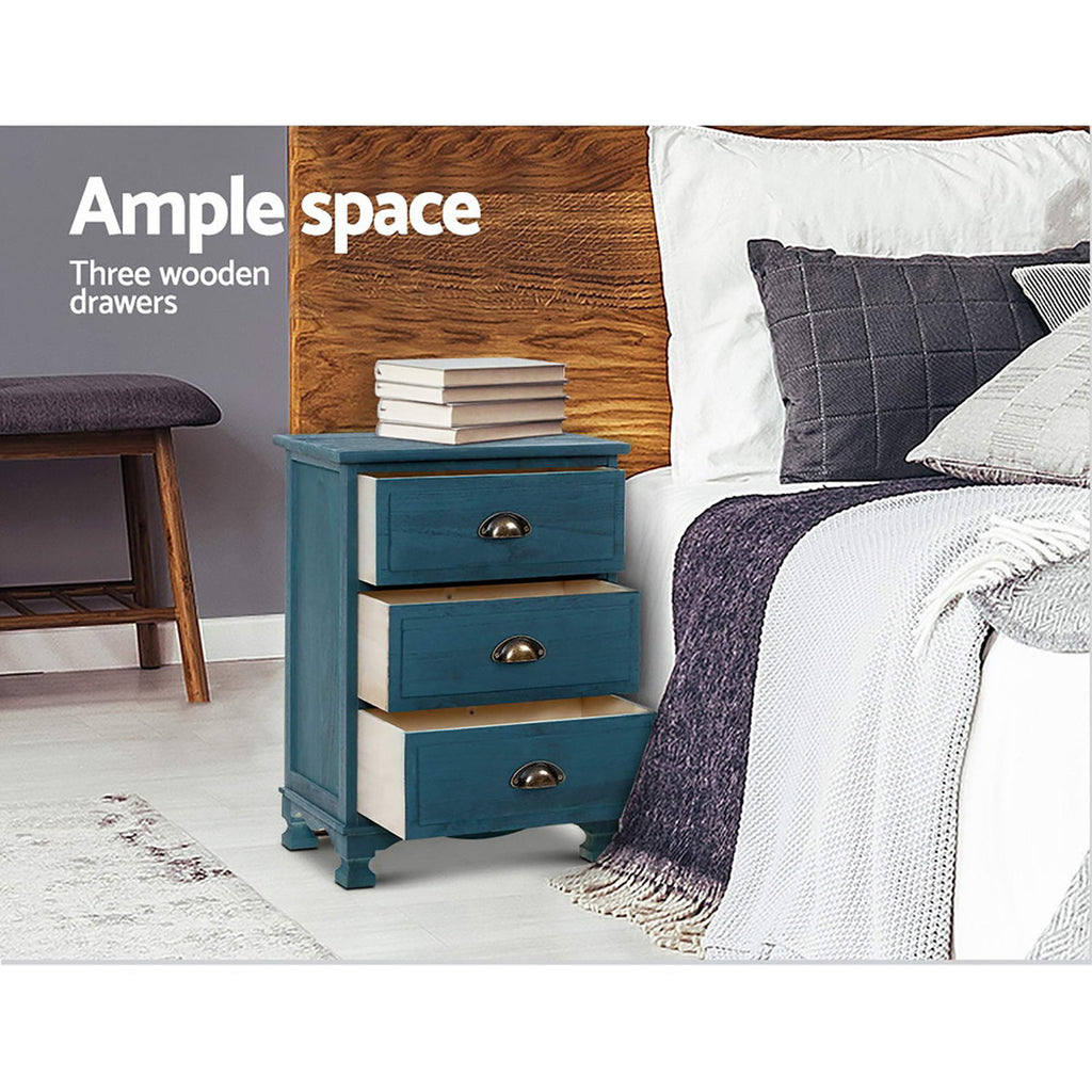 Artiss Thyme Paulownia-Wood Bedside Tables – Blue, Set of 2