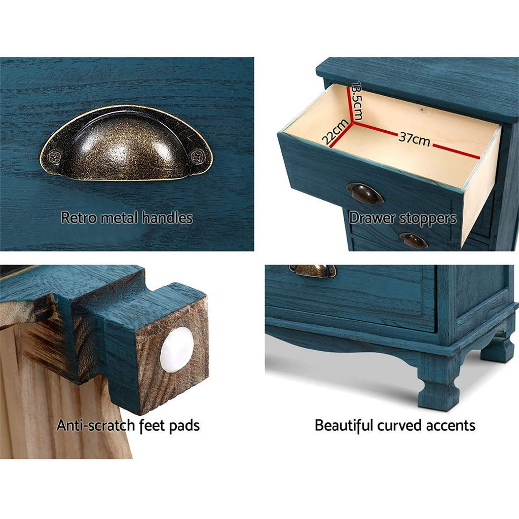 Artiss Thyme Paulownia-Wood Bedside Tables – Blue, Set of 2