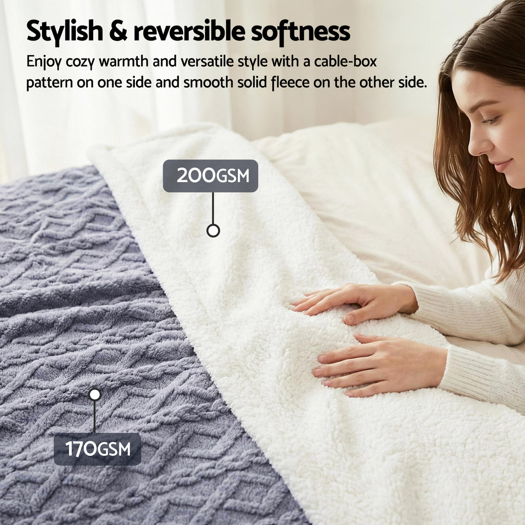 Giselle Bedding Double-Sided Cable Fleece Throw – Grey, 152 × 203 cm
