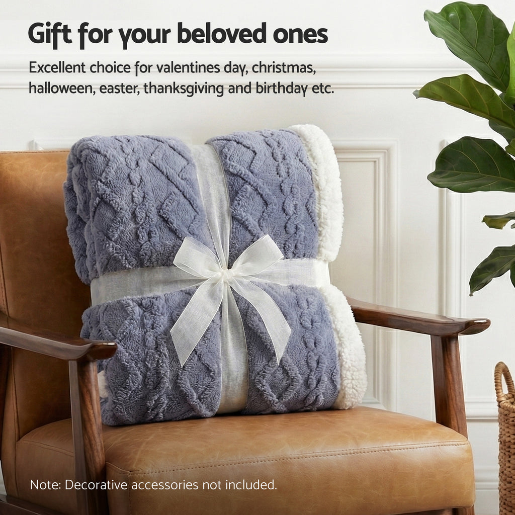 Giselle Bedding Double-Sided Cable Fleece Throw – Grey, 152 × 203 cm
