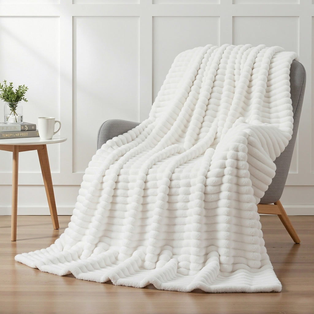 Giselle Bedding Flannel Fleece Throw – White, 152 × 203 cm