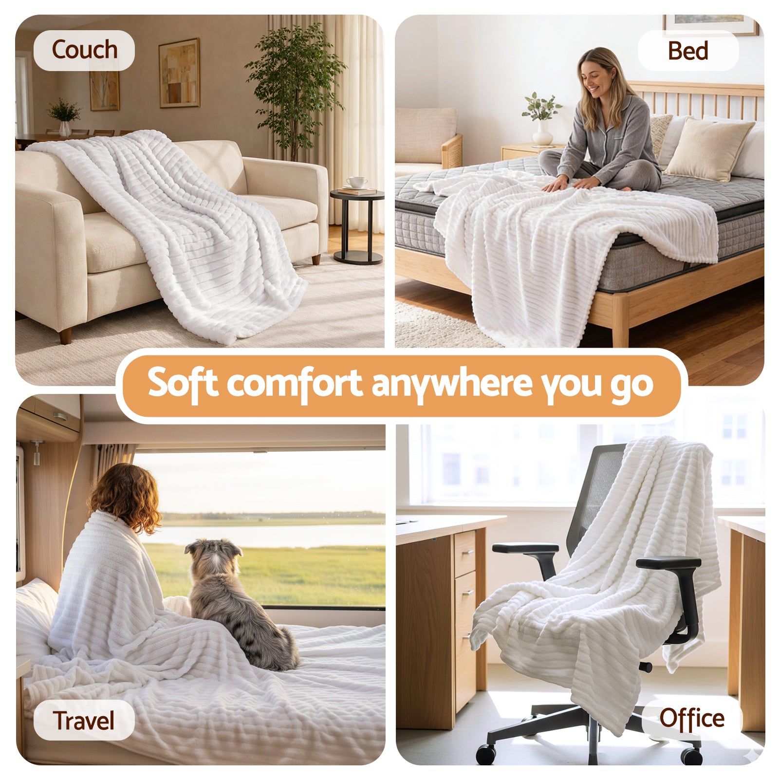 Giselle Bedding Flannel Fleece Throw – White, 203 × 230 cm