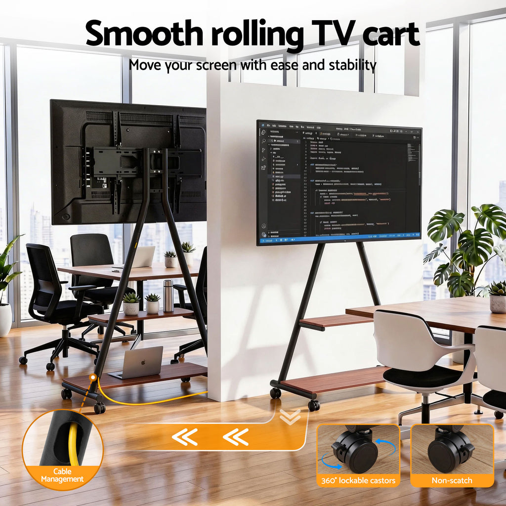 Artiss Mobile TV Stand Rolling Cart Wheels 32-75" Heavy Duty 133kg Mount Bracket