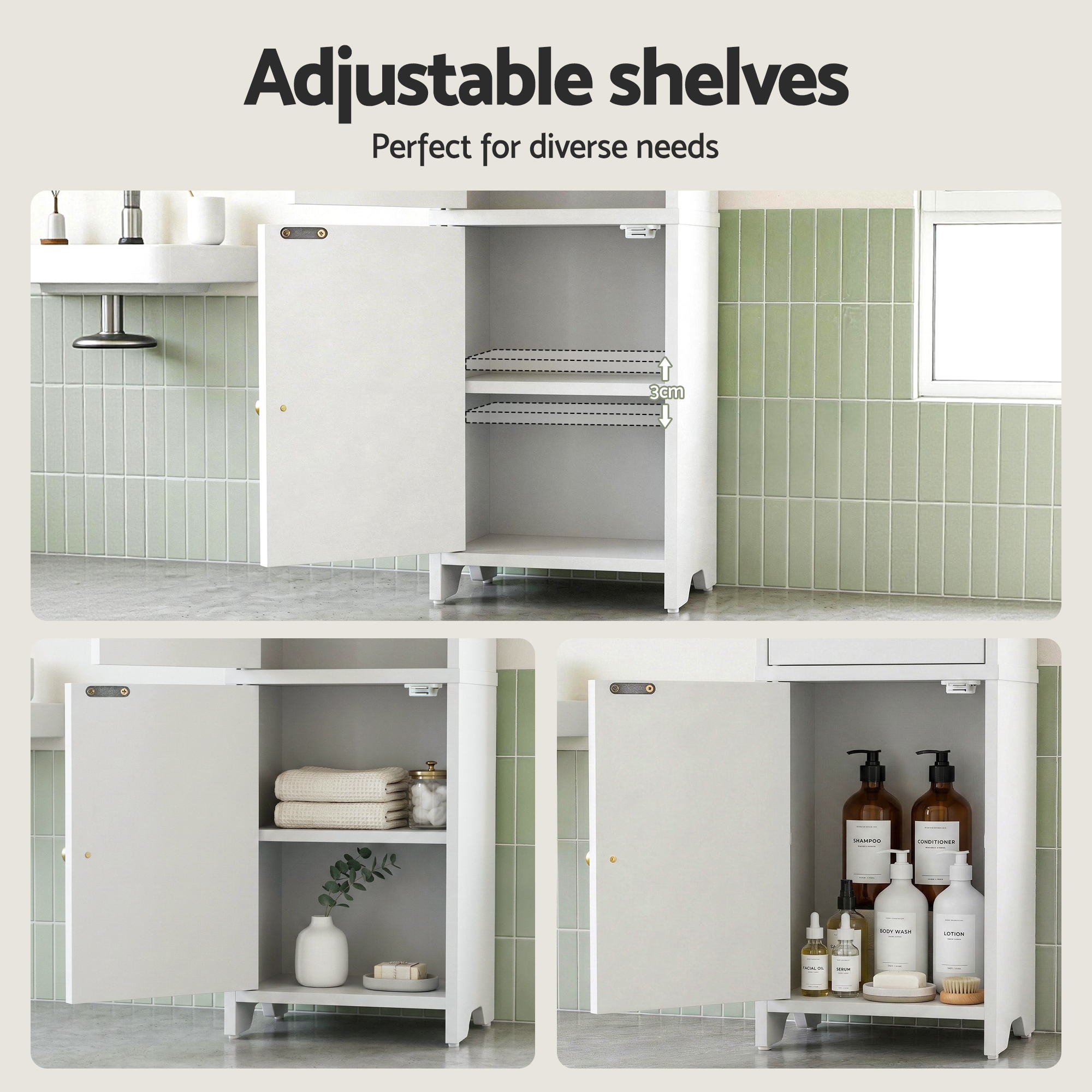 Artiss 2x Bathroom Storage Cabinet 2-Tier Slim Toilet Organizer Adjustable White