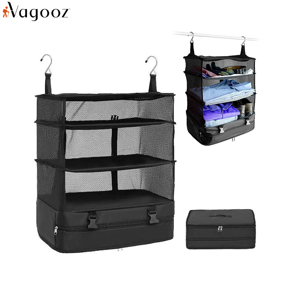 Vagooz Foldable 3 Shelf Travel Camping Organizer with Hook