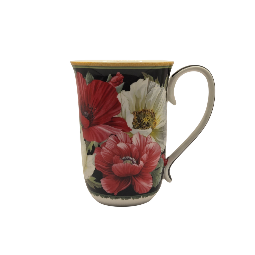 Poppies on Black Fine Bone China Mug 405ml