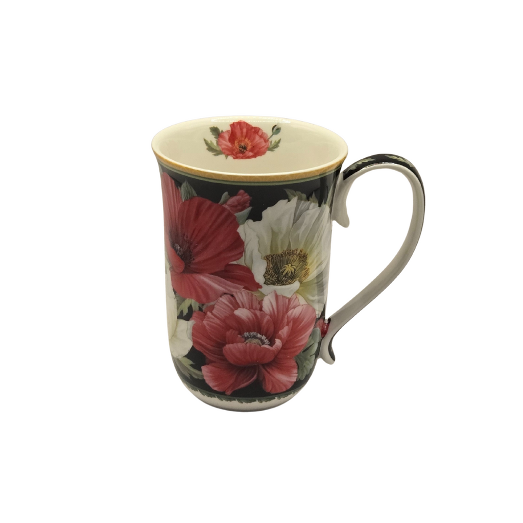 Poppies on Black Fine Bone China Mug 405ml