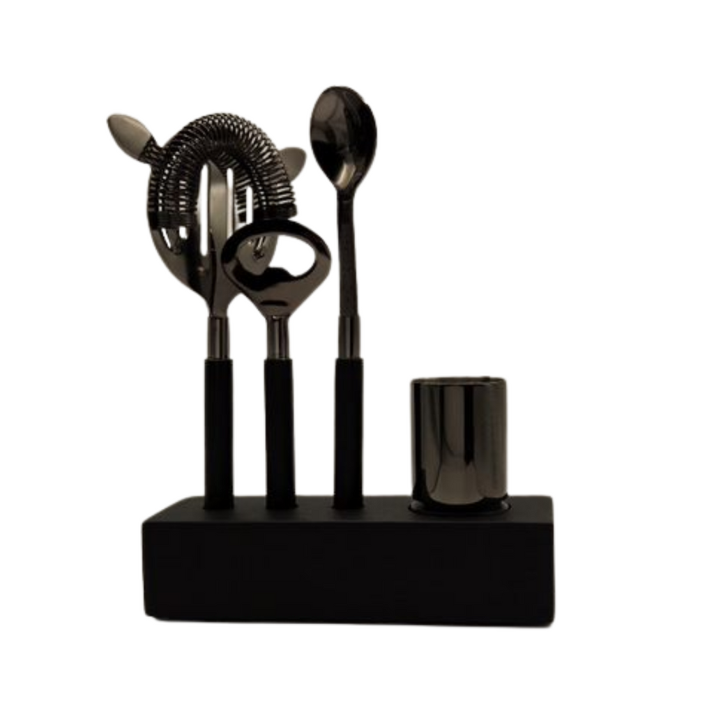 Plantation Black & Silver Bar Tool Set with Stand