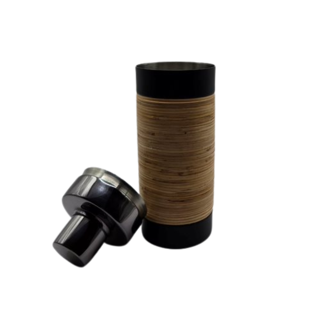 Plantation Black Stainless Steel Cocktail Shaker with Rattan
