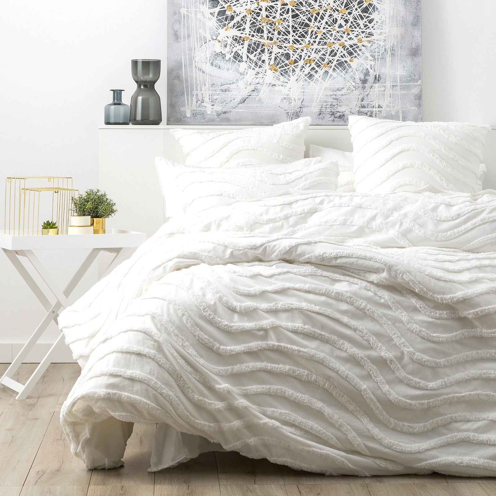 Cloud Linen Wave Tufted Cotton European Pillowcase – White